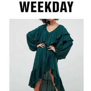 WEEKDAY Gem Green Ruffle Dress, S